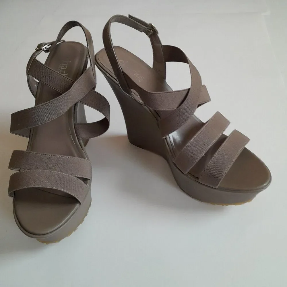 Charles by Charles David Brown Stretch Wedge Sandals Size10